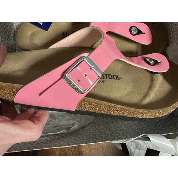 BIRKENSTOCK Gizeh Buckle Thong Patent 41 Pink Barbie Leather NEW Sz 10 - Picture 5 of 5